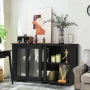 Giantex Stackable Buffet Cabinet, Kitchen Storage Cabinet with Sliding Tempered Glass Doors, Small Sideboard for Kitchen, Dining Room or Living Room, Black - Image 2
