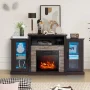 Costway Fireplace TV Stand with Led Lights & 18'' Electric Fireplace For 65" Wall-Mounted TV Dark Brown - Image 3