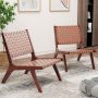 Set of 1/2 Woven Leather Accent Chairs with Wood Frame - Image 2