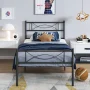 Yoneston Kids Twin Size Metal Platform Bed with Bowknot Headboards Easy Assembly (Mattress Not Included), Black - Image 1