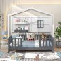 Twin Wood House Bed Montessori Floor Bed with 2 Shelves and Guardrails - Image 2