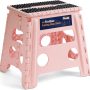 Flottian 13" Folding Step Stool for Adults and Kids Holds Up to 300 lbs,Non-Slip Folding Stools with Handle, Compact Plastic Foldable Step Stool for Bathroom,Bedroom, Kitchen,Sakura Pink,1PC - Image 1