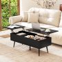 47 Inch Lift Top Coffee Table with 2 Hidden Compartments - Black - Image 1