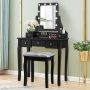 Vanity Dressing Table Set with 10 Dimmable Bulbs and Cushioned Stool - Black - Image 5