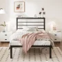 Allewie King Size Metal Platform Bed Frame with Black Shelf Headboard & Storage, Adult - Image 2