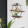 3 Tier Industrial Geometry Wood Floating Shelf Heavy Duty Hanging Wall Mounted Unit - Image 3