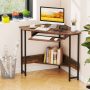 Triangle Corner Desk with Charging Station Keyboard Tray and Storage Shelf - Image 6