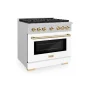 ZLINE - 36 in. Wide 6 Burner 5.2 cu. ft.  Autograph Paramount Dual Fuel Freestanding Range with White and Gold Accents - White - Image 3