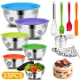 Mixing Bowls with Lids Set, 23 Pcs Kitchen Utensils Stainless Steel Nesting Bowls, Measuring Cups Spoons, 12 Reusable Silicone Stretch Lids Non-Slip Mat Egg Whisk for Baking Cooking by Kosbon - Image 1
