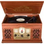VICTOR State 7-in-1 Turntable Music Center with 3-Speed Record Player, CD/MP3/Cassette Player, FM Radio, Dual Bluetooth In & Out, and Built-in Stereo Speakers, Mahogany (VWRP-3800-MH) - Image 1