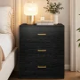 UHOMEPRO Nightstand, Modern 3 Drawer Nightstand, Black Nightstand with Gold Handle, Wooden Side Table Storage Cabinet Unit for Bedroom/Living Room/Small Space - Image 1
