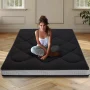 NAIZEA Black Full Size Japanese Futon Floor Mattress, Foldable Tatami Mat Portable Dormitory Sleeping Pad - Image 1