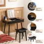 Vanity Table Set w/Flip Top Mirror Lights USB Port Cushioned Stool Writing Desk - Image 6