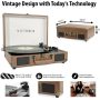 Brown Portable Suitcase Record Player Bluetooth Vinyl Record Player Suitcase New - Image 4