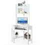 White Corner Computer Desk with Hutch and Storage Shelves - Image 3
