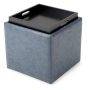 Rockwood 18 in. Wide Contemporary Square Cube Storage Ottoman with Tray in Denim Blue Vegan Faux Leather, Assembled - Image 2