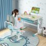 Height-Adjustable Kids Desk with Tilt Desktop and Book Stand - Blue - Image 2
