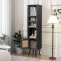 Black 6-Tier Tall Narrow Bookcase 54 Inches Slim Storage Cabinet with Adjustable Shelf - Image 2