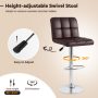 Set of 2 Square Swivel Adjustable Bar Stools with Back and Footrest - Brown - Image 4