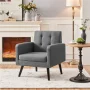 Alden Design Modern Tufted Accent Arm Chair with Rubber Wood Leg for Living Room, Dark Gray - Image 5