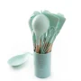 Kitchen Utensils Set-Cooking Utensils Set with Wooden Handle, Set of 13-Non-Stick Slicone Utensils, Green - Image 3
