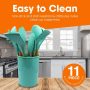 12-Piece Aqua Silicone Utensil Spatula Set with Wooden Handles - Image 4
