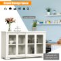 Topbuy Wooden Buffet Cupboard Kitchen Storage Sideboard Glass Sliding Door Cream White - Image 6