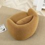34" Wide Brown Bouclé Swivel Barrel Accent Chair with Pillow, Modern Upholstered Armchair - Image 4