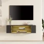 Yellow Light Floating TV Stand with Adjustable Shelves for Living Room Bedroom, Black, 39.4 inch - Image 6