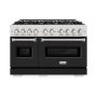 ZLINE - 48 in. Wide 8 Burner 6.7 cu. ft. Freestanding Classic Satin Steel Gas Range with Black Matte Doors - Black Matte - Image 2