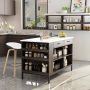 Marble Wood Grain Top 55.1 in.. W Kitchen Island D in. in.g Bar Table in. Dark Brown With Shelves, 2-Drawers - Image 4