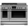 Fisher & Paykel - 48 in. Wide 5 Burner Professional 6.9 Cu.Ft. Freestanding Double Oven Dual Fuel True Convection Range with Self-Cleaning - Stainless Steel/Black Glass - Image 1