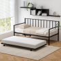 Twin Daybed Set with Metal Slat Support and Roll-Out Trundle - Black - Image 2