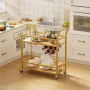 Lacoo Bar Cart Gold, Home Bar Serving Cart, Wine Cart with 2 Shelves, Wine Holders, Glass Holders, for Kitchen, Dining Room, Gold - Image 4