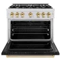 ZLINE - 36 in. Wide 6 Burner 5.2 cu. ft. Autograph Classic Dual Fuel Freestanding Satin Steel Range w/ Black & Gold Accents - Stainless Steel - Image 2