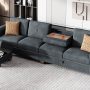 Walsunny Convertible Sectional Sofa L Shaped Couch with Storage Chaise, 4-Seater Reversible Sectional Couch with Cup Holders for Living Room Black - Image 4