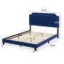 Queen Size Velvet Platform Bed with Button Tufted and Nailhead Trim Headboard - Image 3