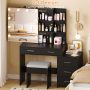 Ktaxon Lighted Makeup Vanity Table Set, Dressing Table with Sliding Mirror, Vanity Desk , White - Image 5