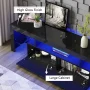 UHOMEPRO TV Stand for TV up to70'', High Gloss Entertainment Center with RGB LED Lights and Storage Shelves, Black Media Console for Living Room - Image 3