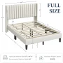 Yaheetech Upholstered Platform Full Bed with Headboard, Ivory - Image 2