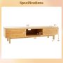 63 Inches Mid Century Modern Bamboo TV Stand with Sliding Doors - Image 4