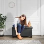 Hearth & Harbor Ottoman Storage Bench, Faux Leather 30" Ottoman with Storage, Gray - Image 2