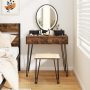 Brown Vanity Desk with Mirror and Lights for Bedroom - Image 2