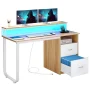 Dextrus 47 inch Computer Desk with Storage Drawers & LED Light, Office Desk with Monitor Stand & Power Outlets, Work Study PC Desk for Small Spaces, Home Office, Oak - Image 2