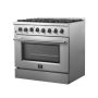 Forno Appliances - 36 in. Wide 6 Burner 5.4 cu. ft. Galiano Alta Qualita Freestanding Dual Fuel Range with Convection Oven - Silver - Image 1