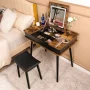 Vanity Table Set w/Flip Top Mirror Lights USB Port Cushioned Stool Writing Desk - Image 5