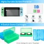 Switch Accessories Bundle - MENEEA 12 in 1 Accessories kit with Carrying Case, Screen Protector, Game Storage Case, Silicone Protective Case and Thumb Grip Cap Compatible with Joy-Con (Green) - Image 2