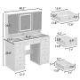 White Makeup Vanity Desk 9 Drawers Wood Dressing Table With 3 Mirrors, Glass Top, Hidden Storage Shelves, LED Lighted - Image 4