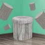 Sorbus Foldable Storage Ottoman with Lid – Collapsible Footstool, Toy Box, Storage Chest, Hassock – Tree Stump Design (Grey) - Image 6