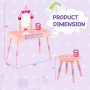 Kids Princess Vanity Table and Stool Set with Drawer and Mirror - Image 4